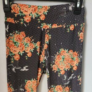 OS Lularoe Disney BAMBI deer soft leggings women's One Size gray orange floral